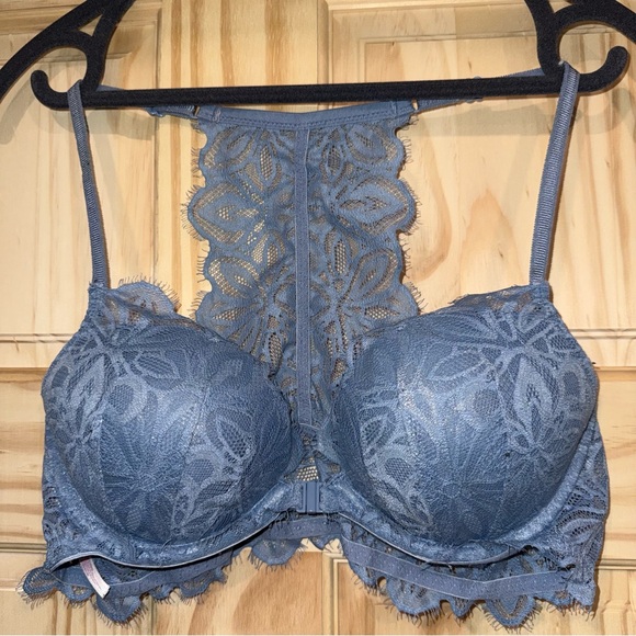 Victoria's Secret Other - Victoria Secret PINK Date Racerback Push up Front Close Bra Lace 36B Blue